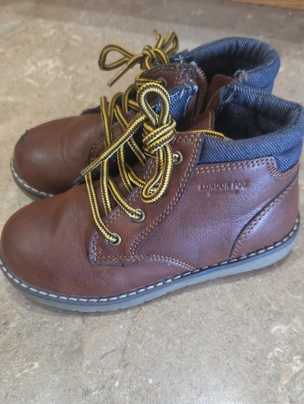 London Fog Brown and Navy Kids Lace-Up Boots